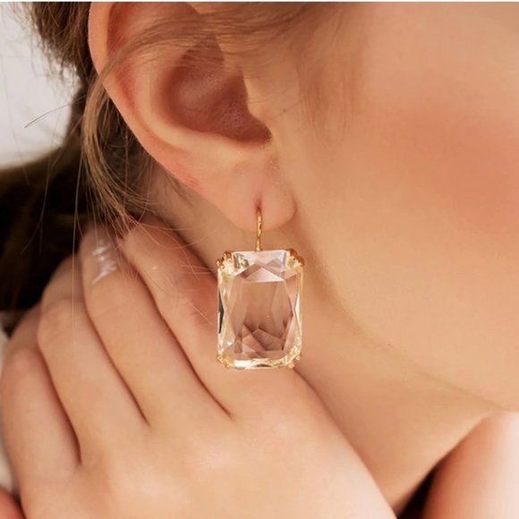 Clear Rectangle Crystal Earring - Picture 3 of 3